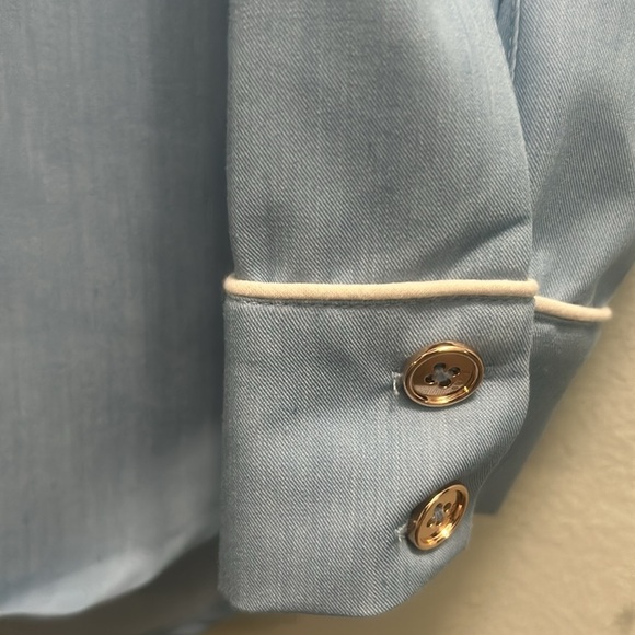 NWT DENIM CHAMBRAY NOTCH COLLAR CHEST POCKET LONG SLEEVE TOP - Picture 8 of 8